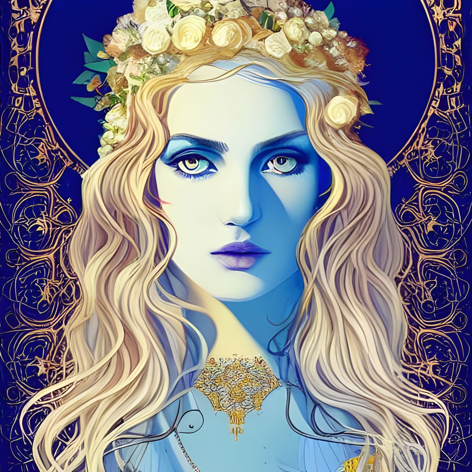 Aphrodite Portrait with Flowing Hair, Digital Art