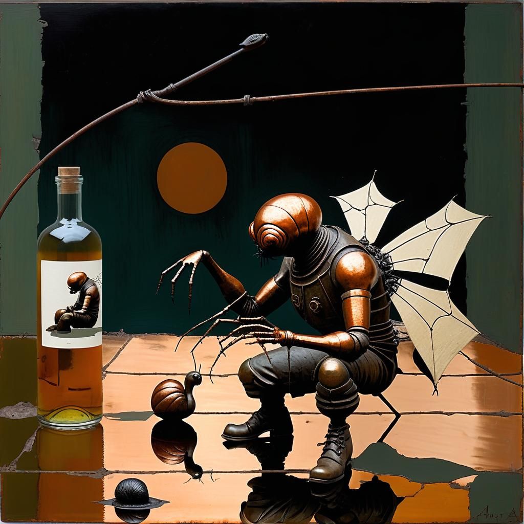 Surreal Rhyme: Spider Knitting Boots in Art Brut Style