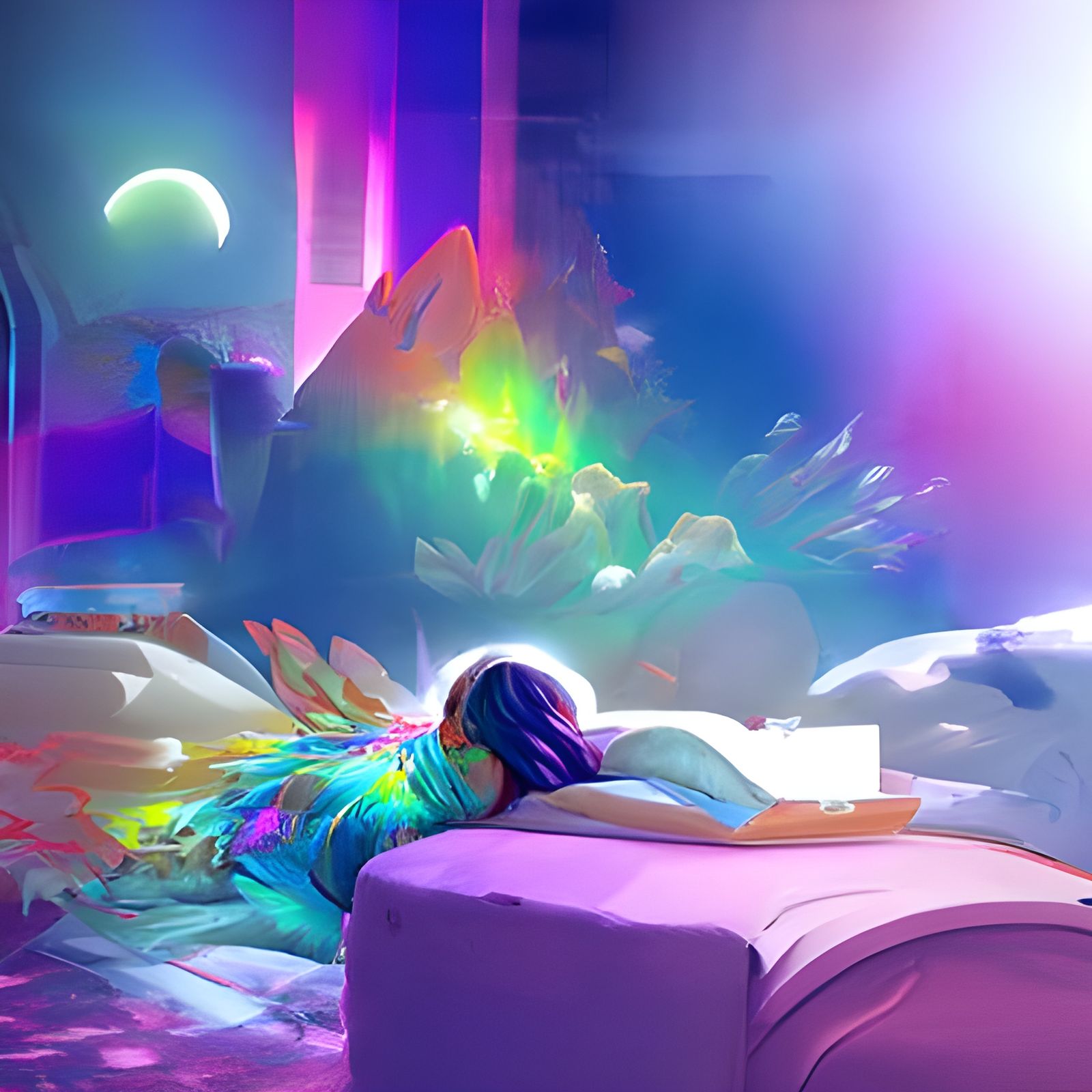 Psychedelic Dreamscape in Holographic Neon Style