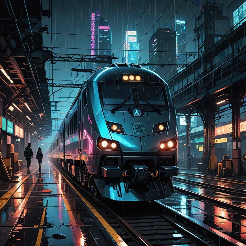 Cyberpunk Trainyard Masterpiece in Manga-Inspired Anime Styl...