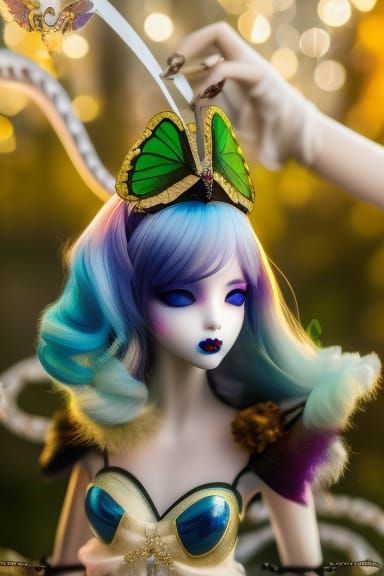 Fairies Kissing with Blue Wings in Hyperrealistic Style