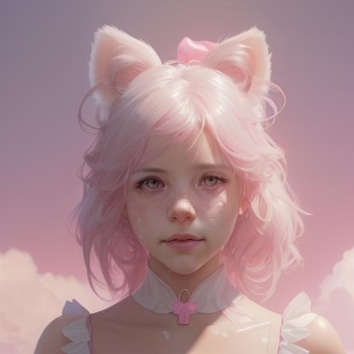 Dog Portrait with Pink Bow in Art Nouveau Style