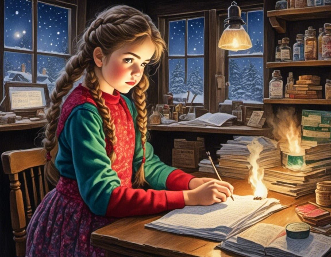 Little Match Girl in Gouache Watercolor Style