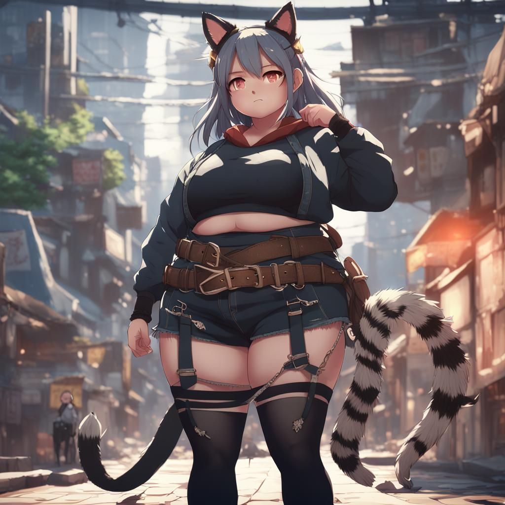 Chubby Anime Catgirl in Detailed 3D Style