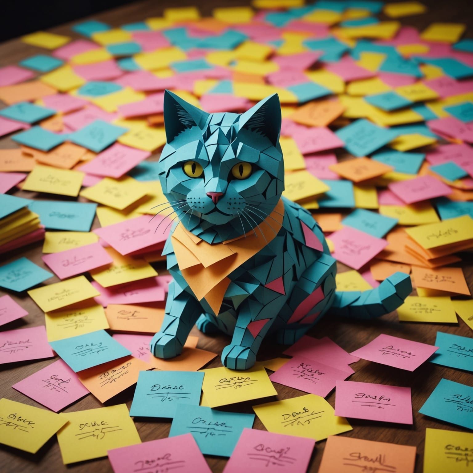 Cat Made of Sticky Notes: Digital Matte Painting