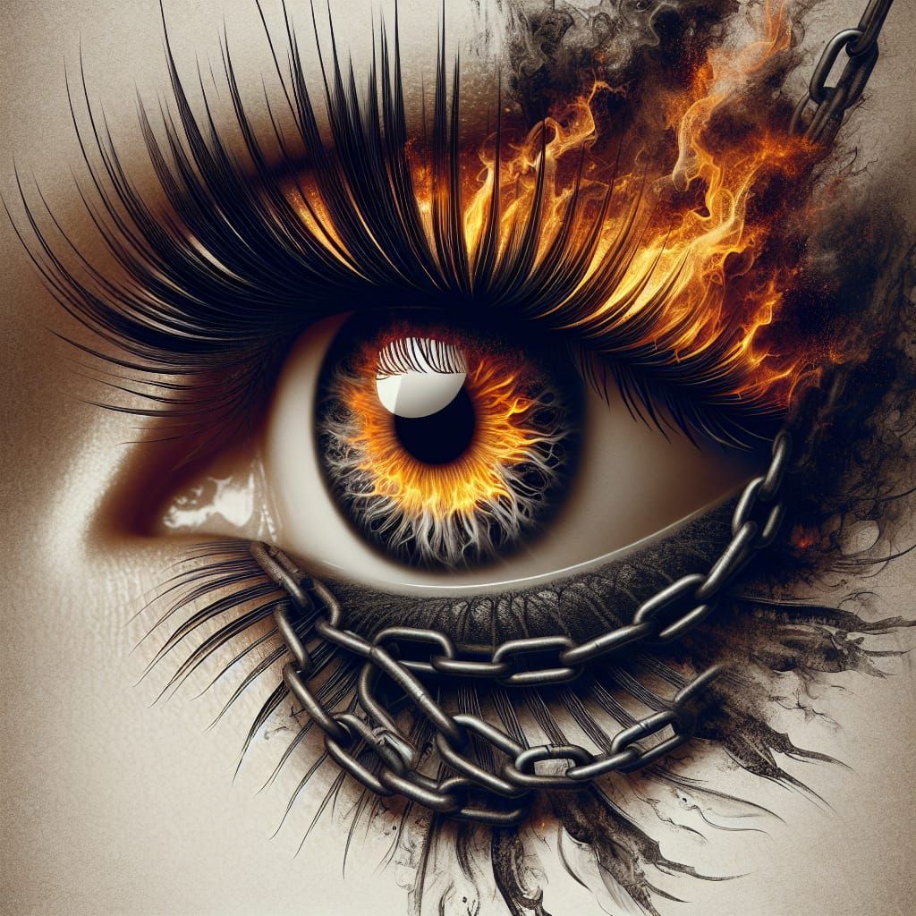 Intense Fiery Eye with Black Chains