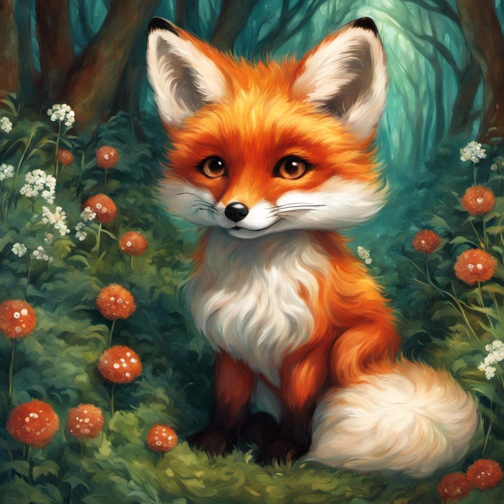 Chibi Red Fox in Ethereal Impressionism Style
