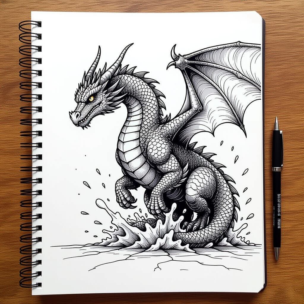 Dragon Bursts From Sketchbook in 3D Fantasy Art