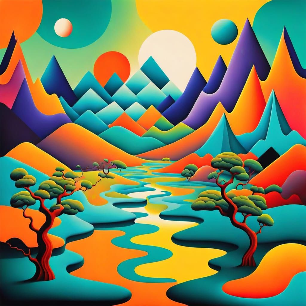 Surreal Landscape of Melting Geometric Shapes and Abstract F...