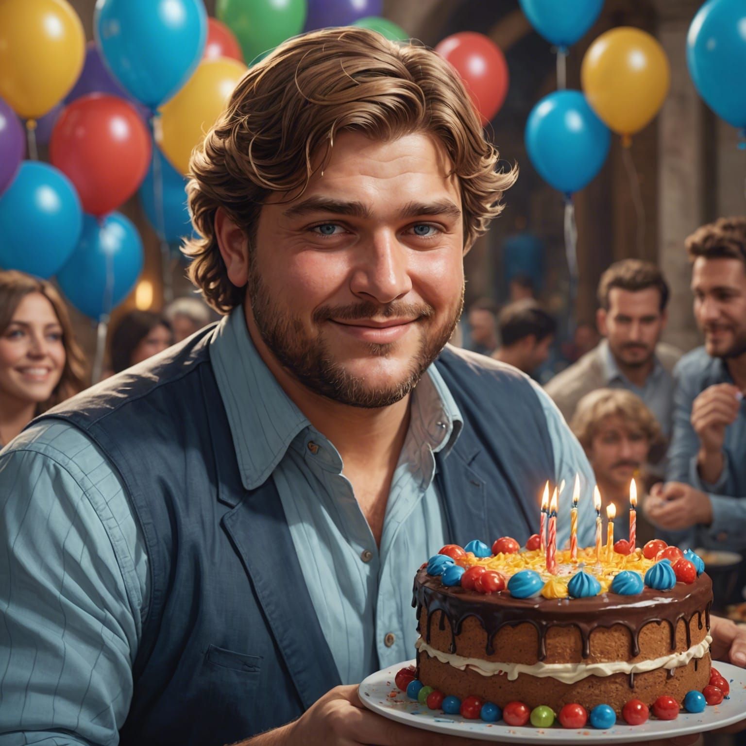 Birthday Portrait of Chubby Man at Sicilian Party