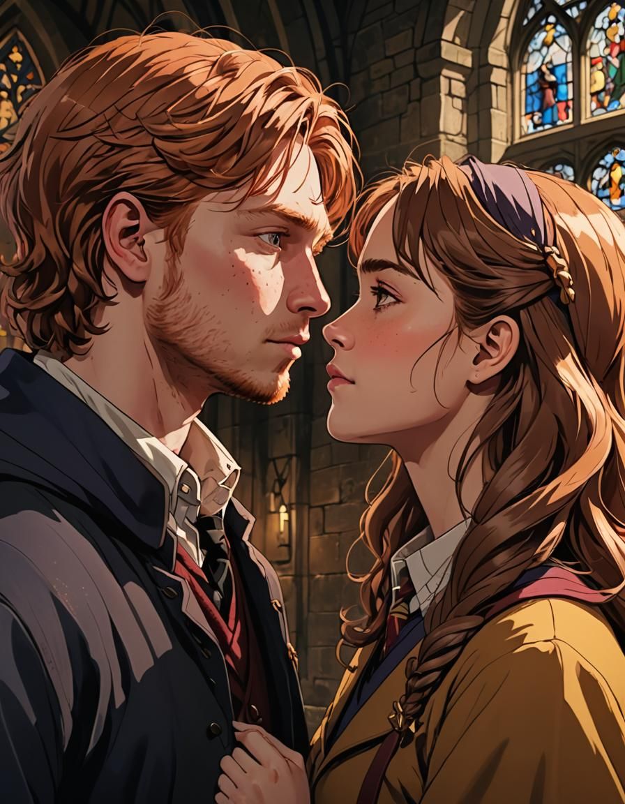 Anime Portrait of Two Characters Kissing