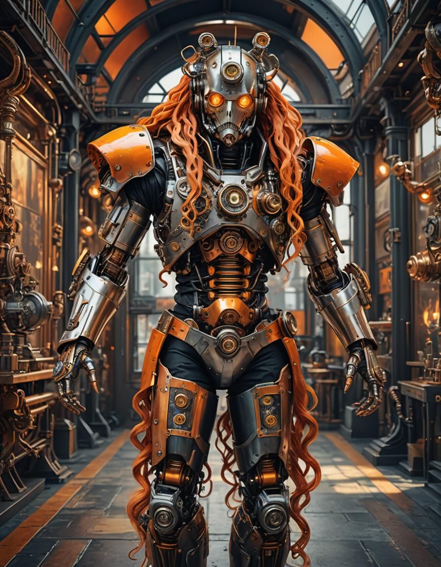 Biochemical Steampunk Android in Bronze Sculpture Style