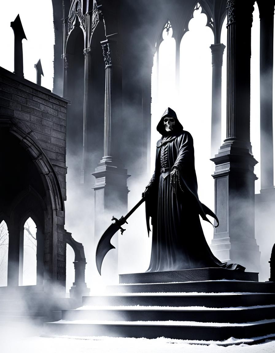 Sinister Marble Grim Reaper Statue