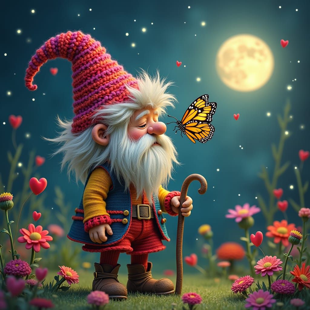 Hippie Gnome in Enchanted Garden