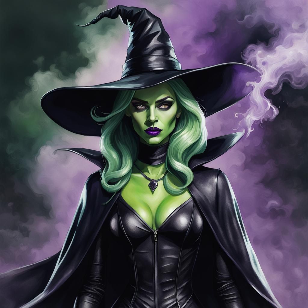Glam Green Witch in Smoky Ambiance