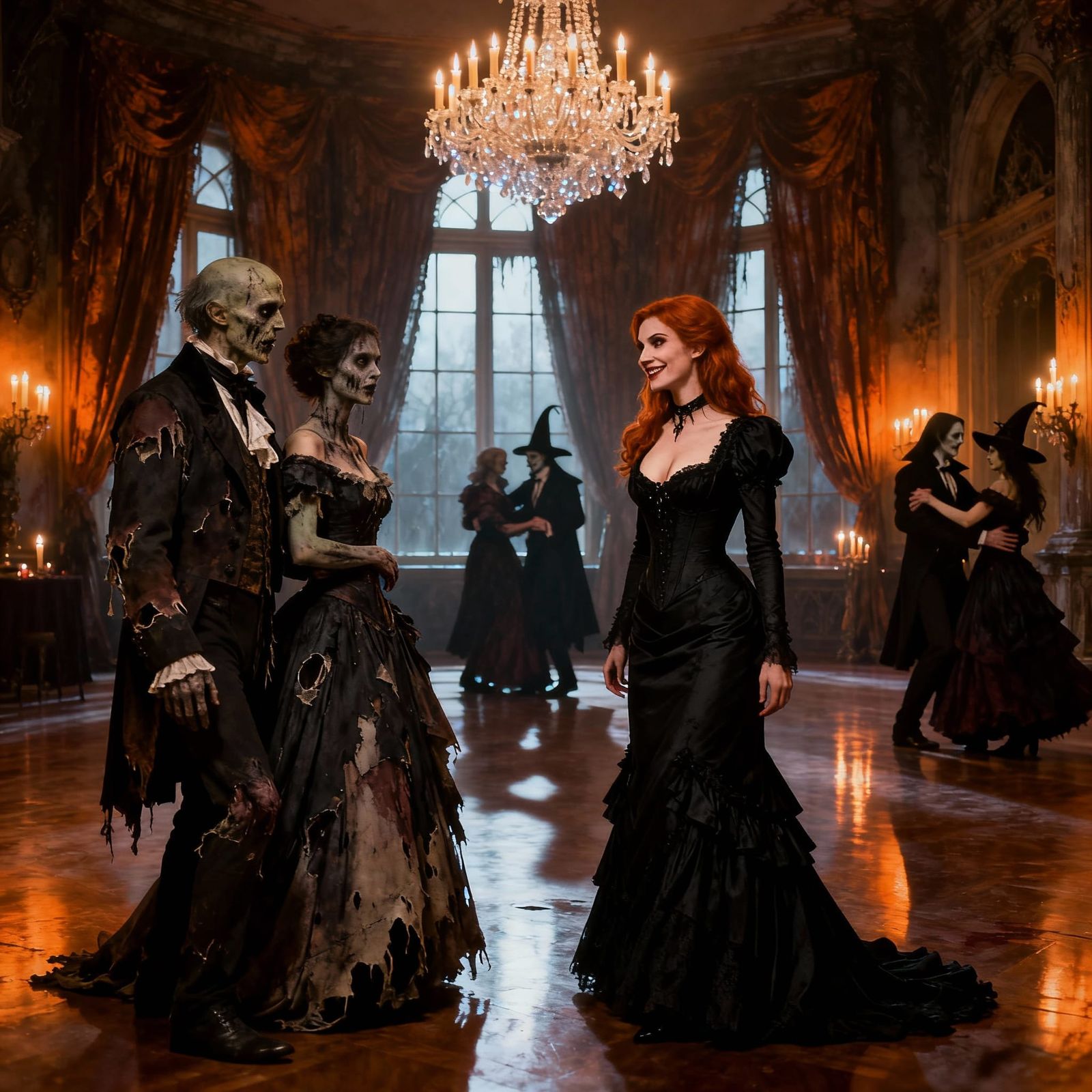 Vampire Ball in Gothic Mansion with Undead Guests