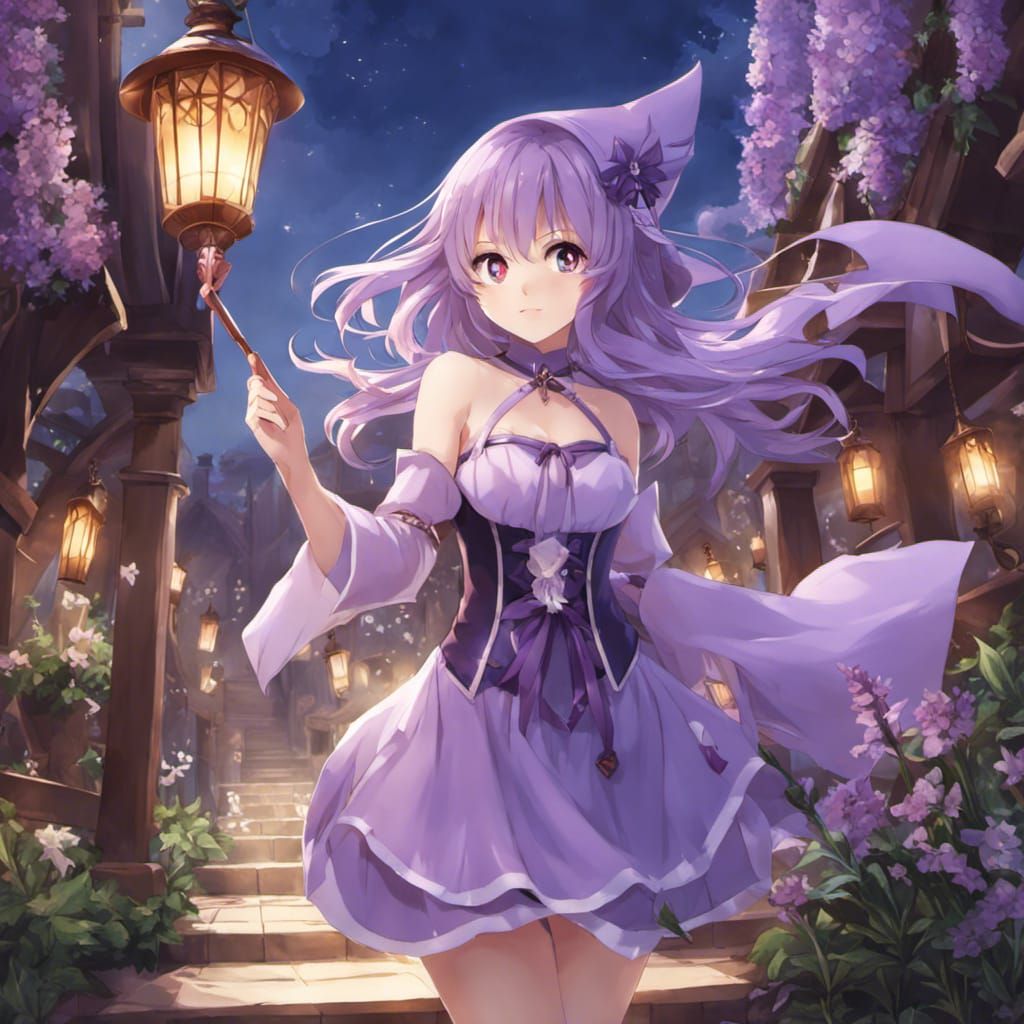 Anime Mage Girl in Lavender Dress