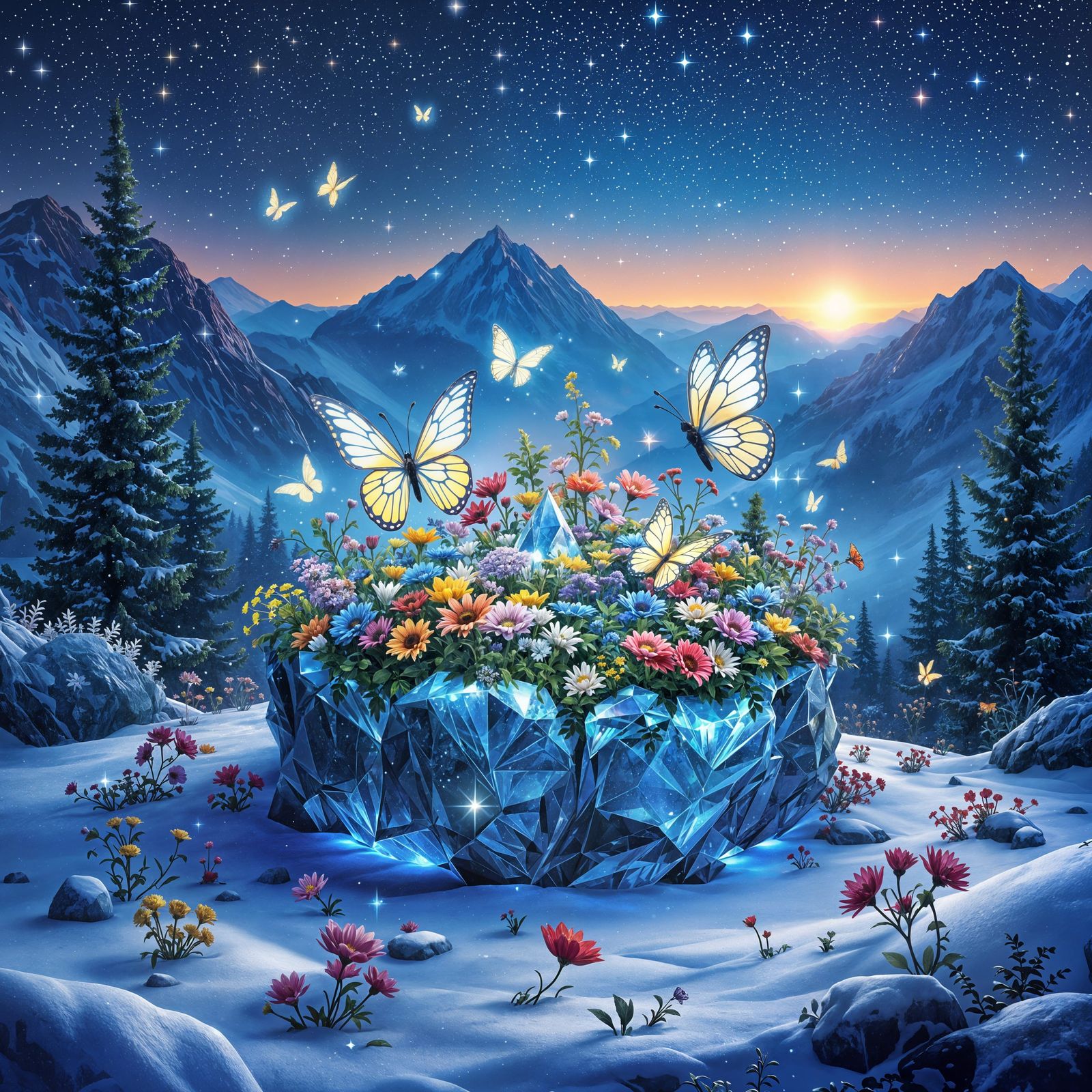 Glowing Butterflies in Crystal Garden
