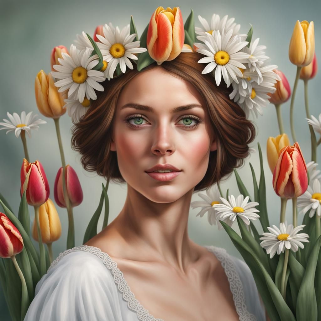 Woman with Floral Crown in Natural Light