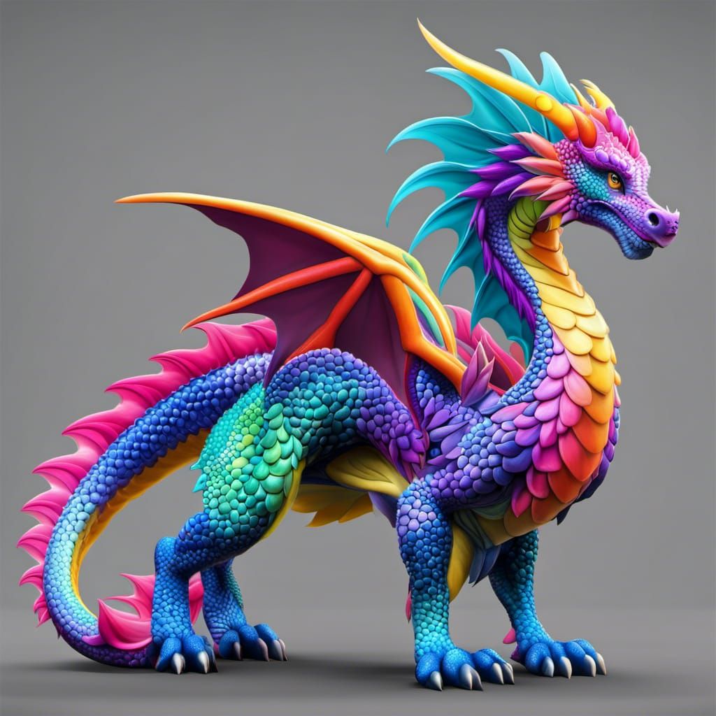 Multicoloured Bubble Dragon Portrait with Abstract Shading