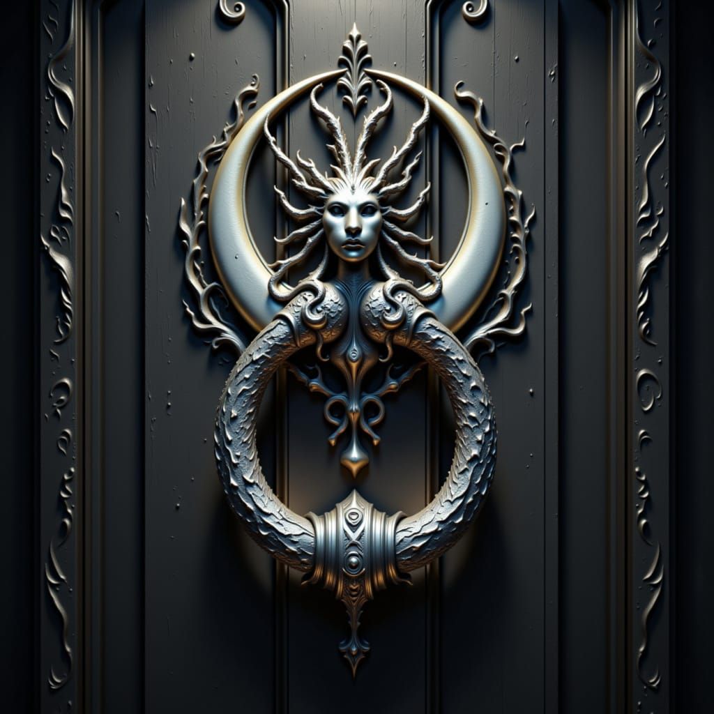 Night Goddess Doorknocker in Dramatic Digital Painting