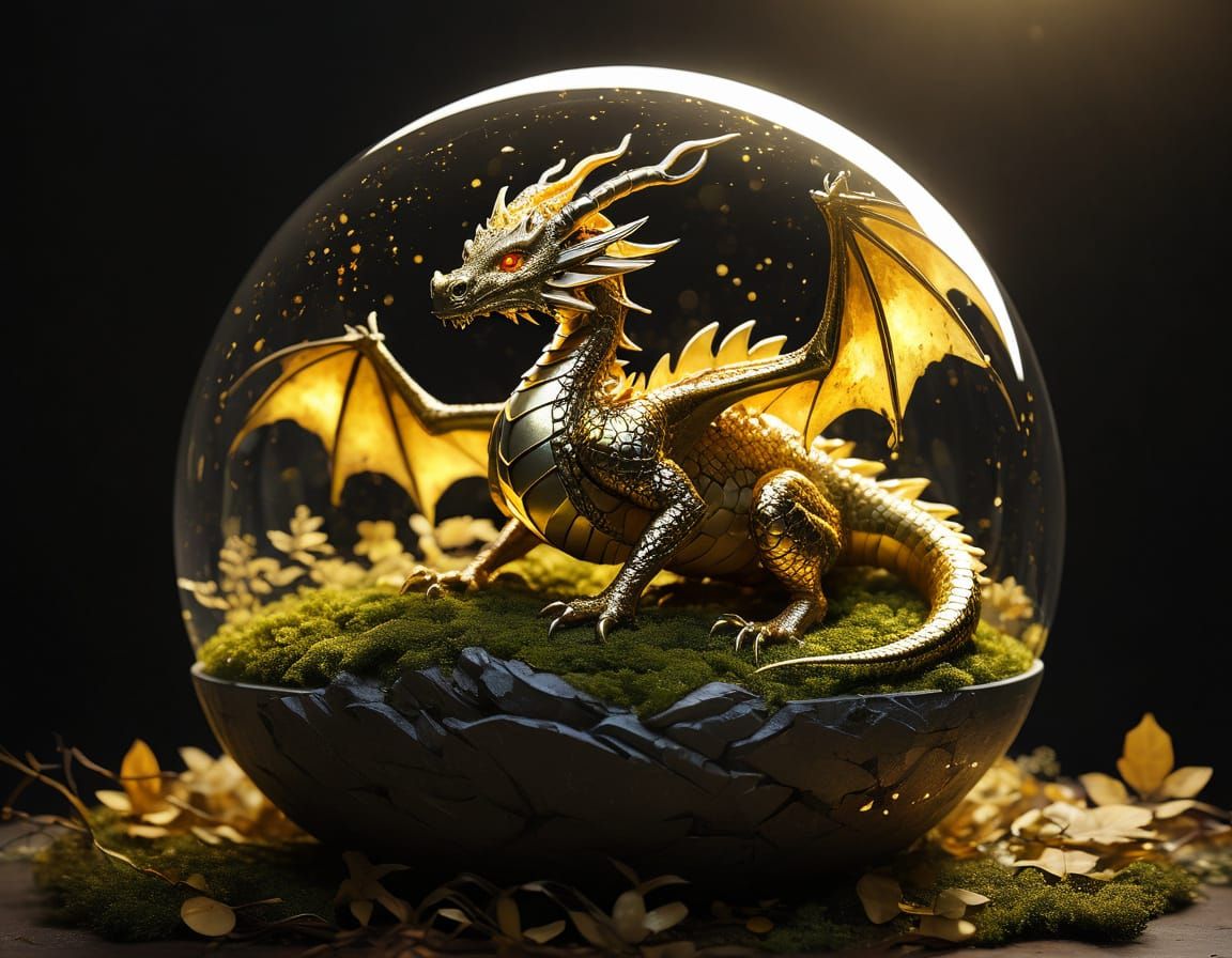 Adorable Golden Orb Dragon in Fantasy Style