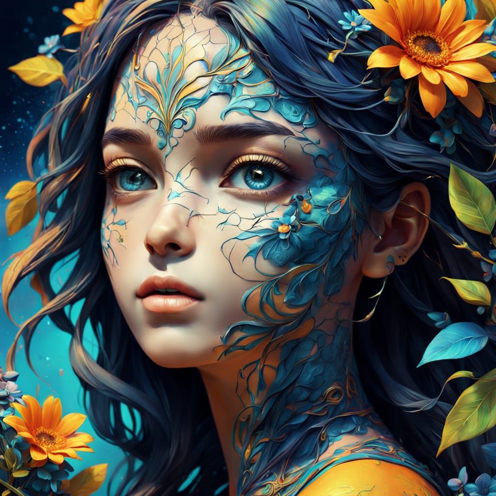 Vibrant Fantasy Portrait in Ethereal Blue