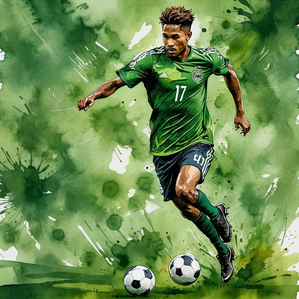 Soccer Player Sketch Illustration with Alcohol Ink