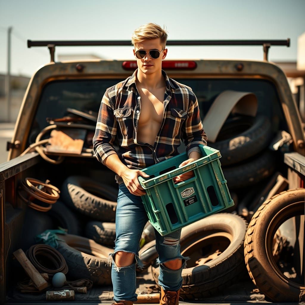 Confident Young Man in a Gritty Industrial Setting
