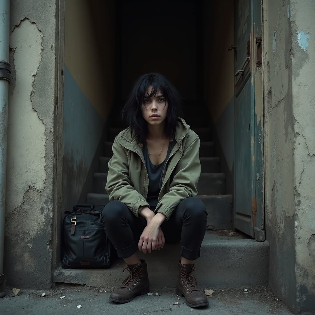 Gritty Realism: Young Woman on Derelict Stoop