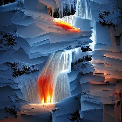 Surreal Snow Fire Ice Waterfall Landscape