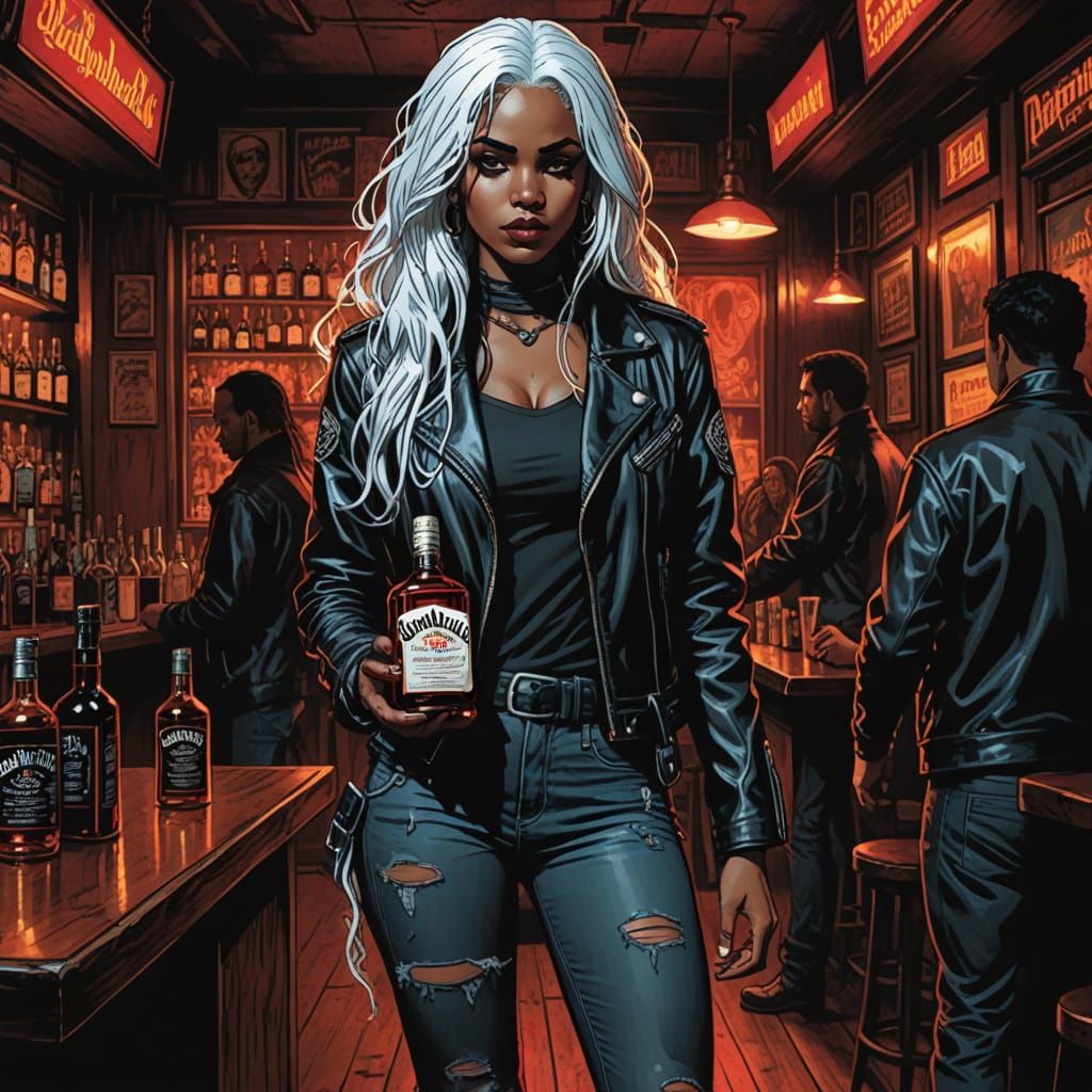 Gothic Bar Scene in Comic Book Style