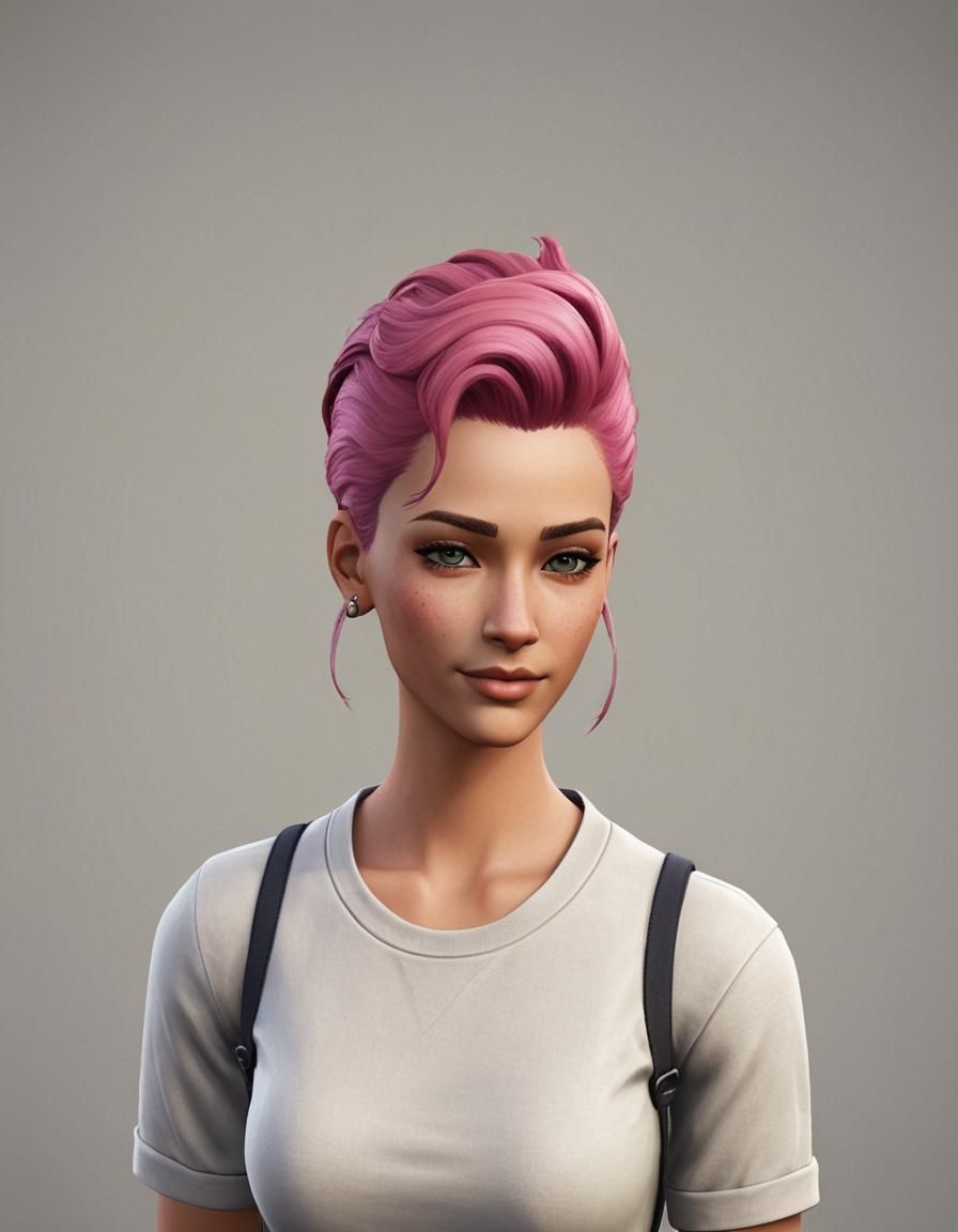 Sims Character with Pink Hair