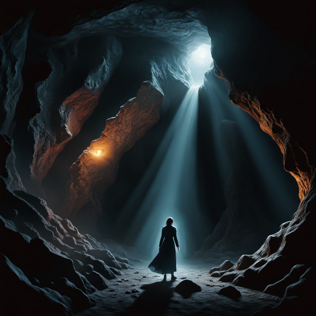 Ethereal Light in Dark Cavern Oil Painting