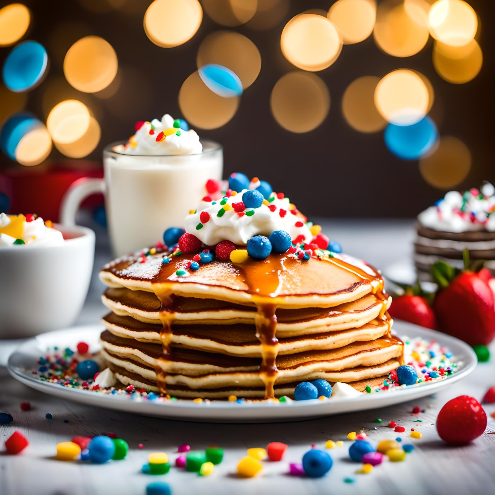 Pancakes with Whipped Cream, Professional Photography