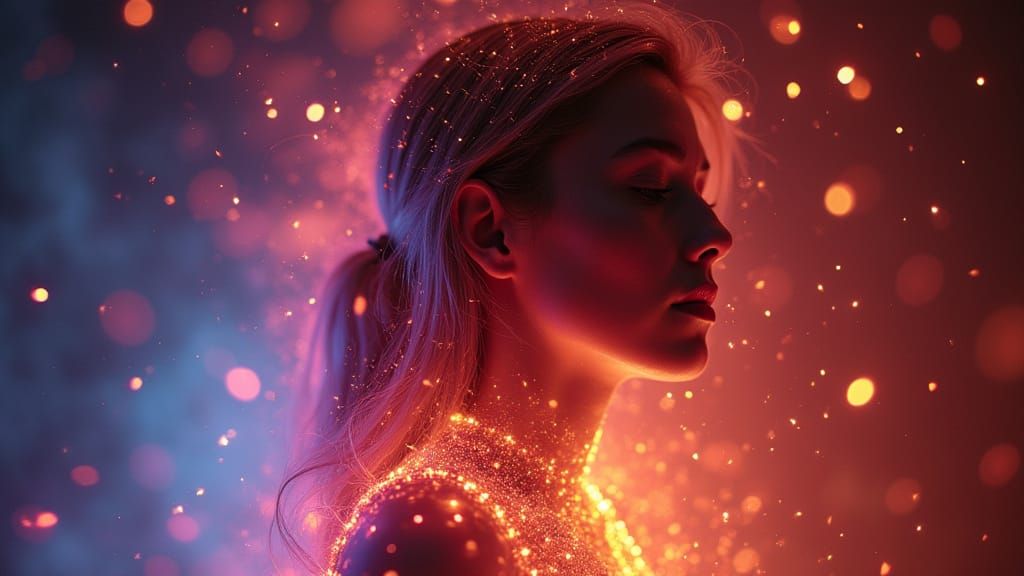 Radiant Woman in Shimmering Light, Digital Art