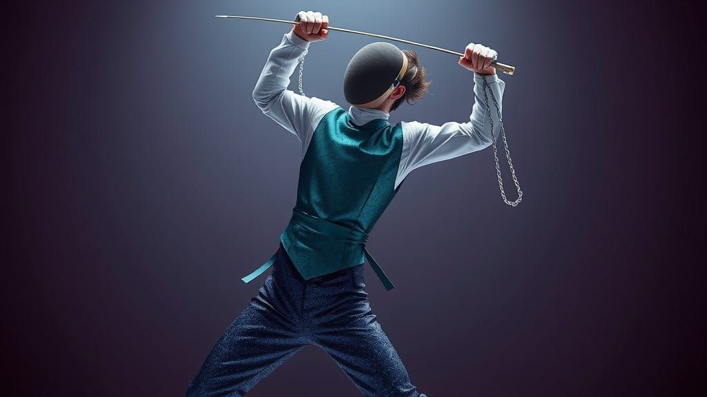 Elegant Male Fencer in Haute Couture Fencing Suit