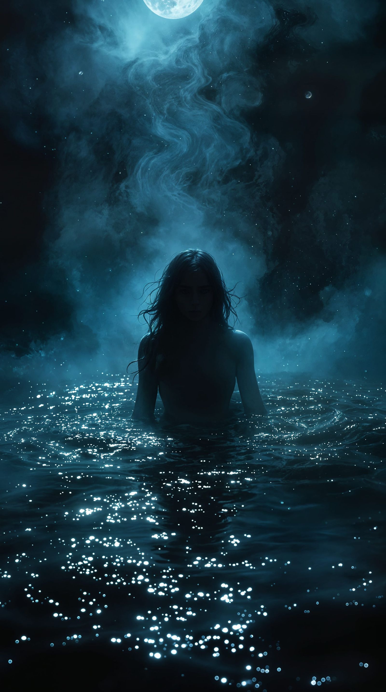 Mysterious Siren Emerge from Shimmering Water in a Moonlit S...