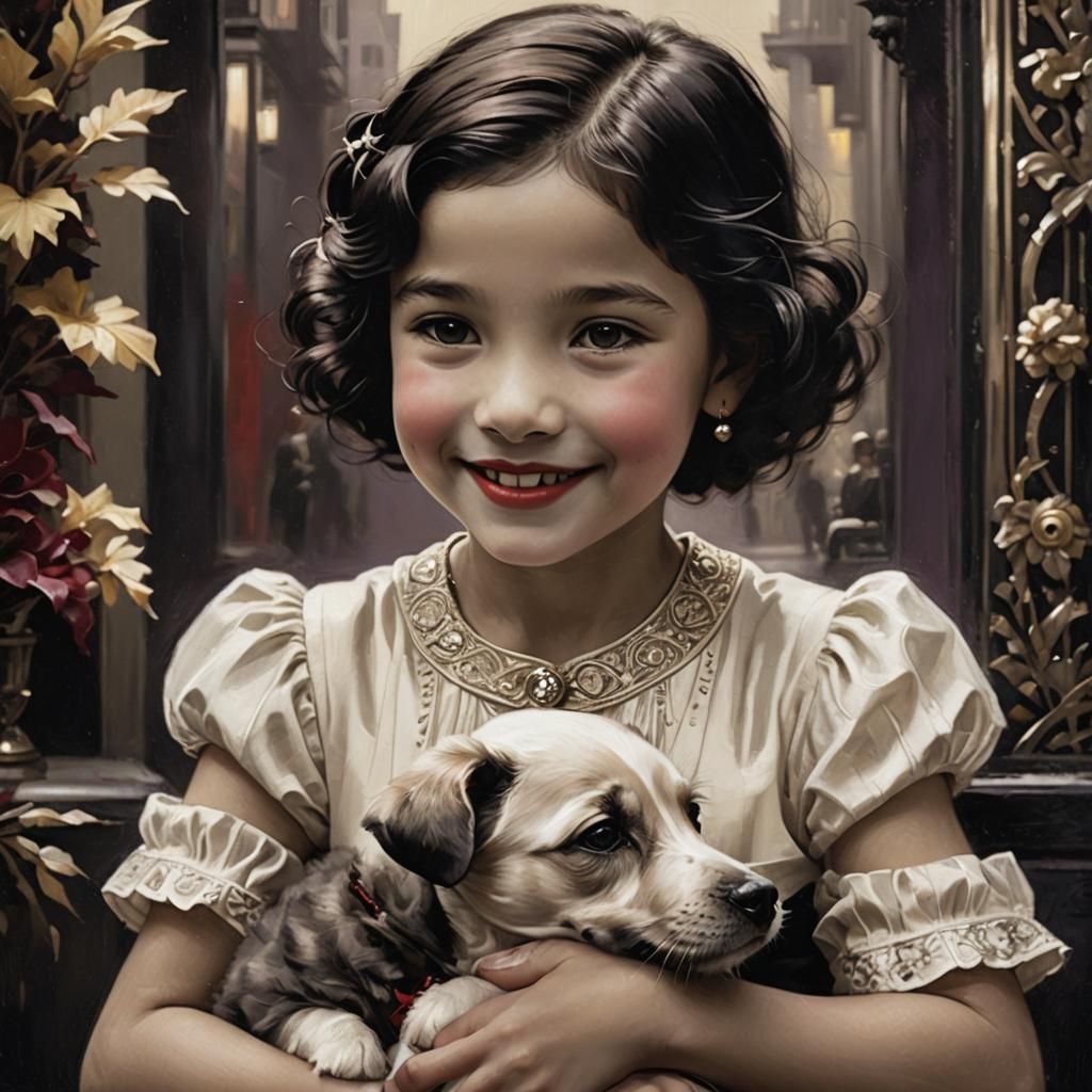 1930s Art Deco Portrait with Puppy
