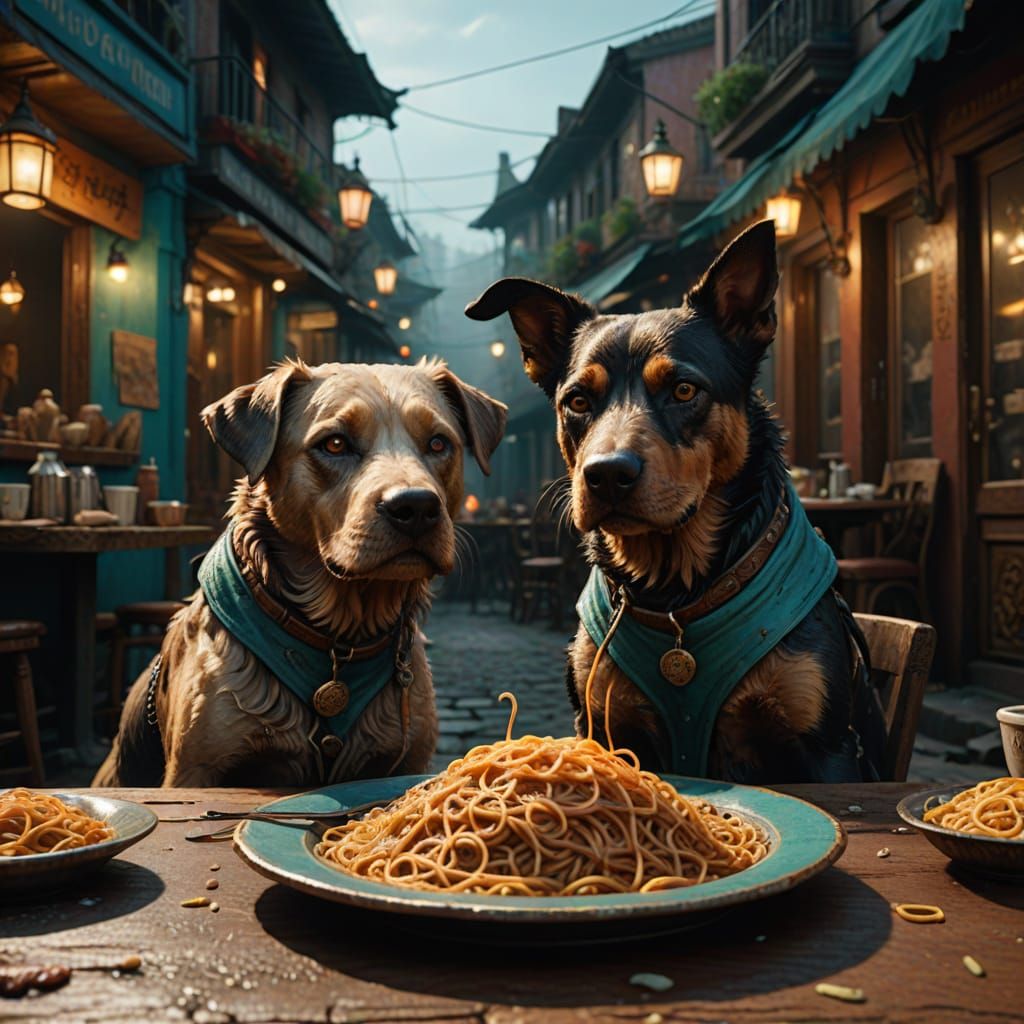 Vibrant Spaghetti Feast in Calcutta India - Matte Painting M...