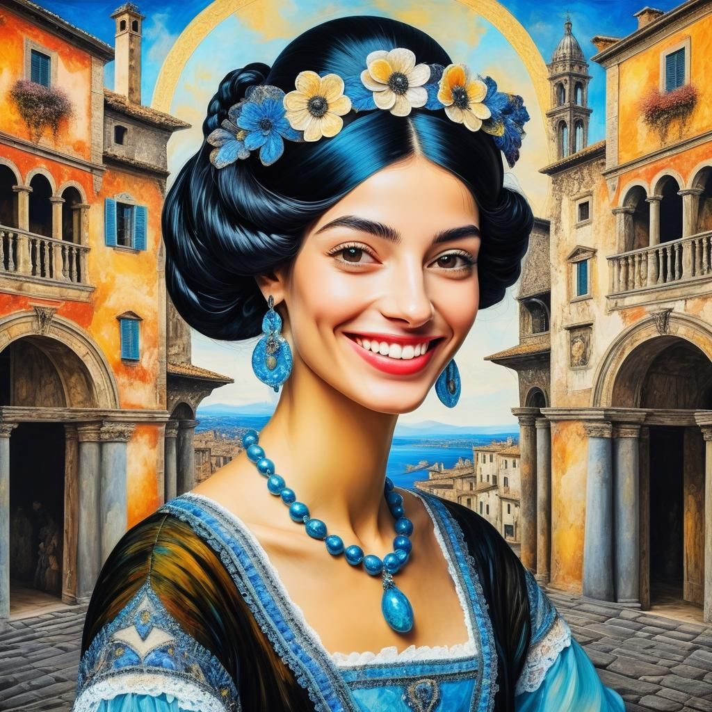 Smiling Italian Woman: Surrealist Art Masterpiece