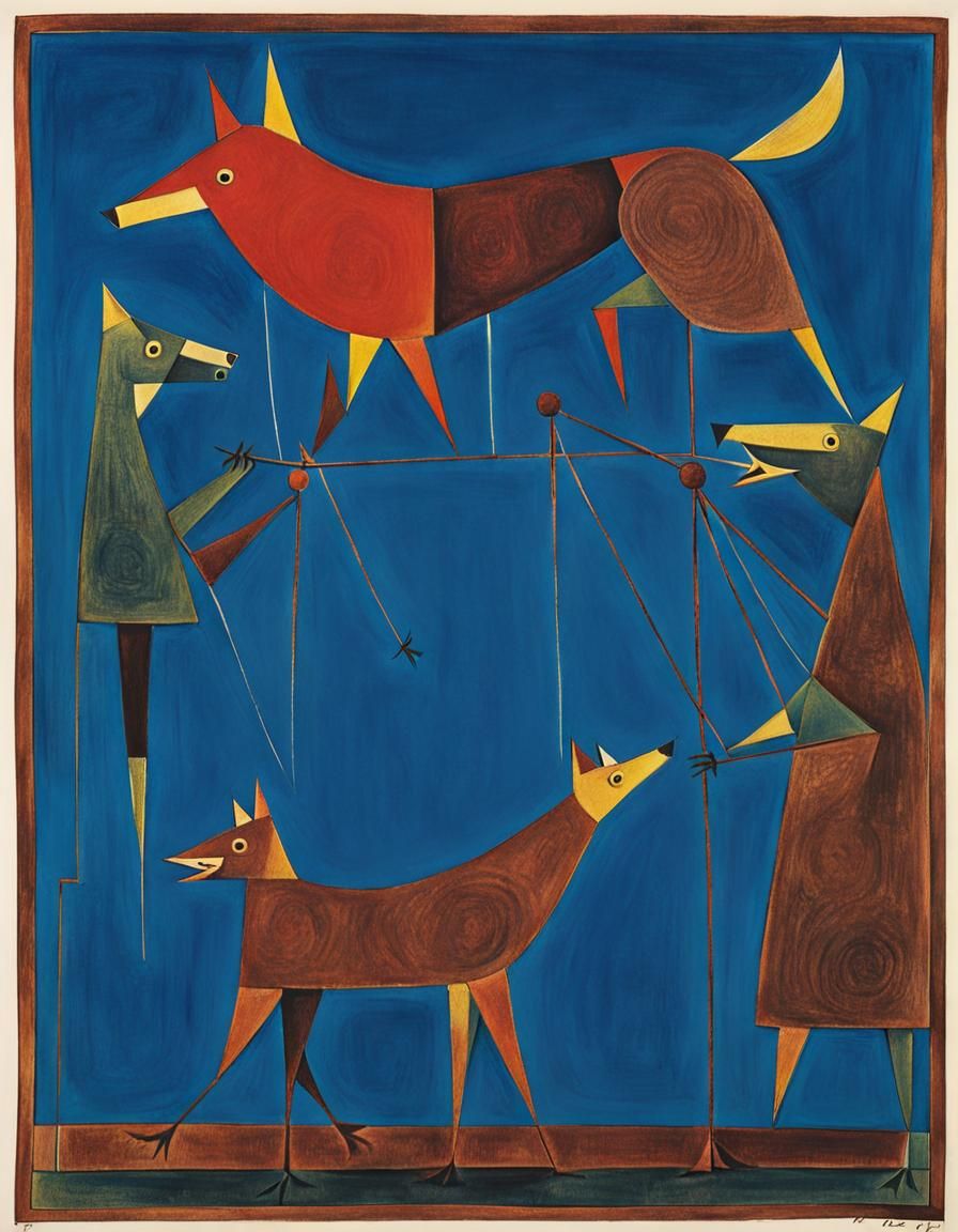 Man's Struggle: Wolves in Etching Style