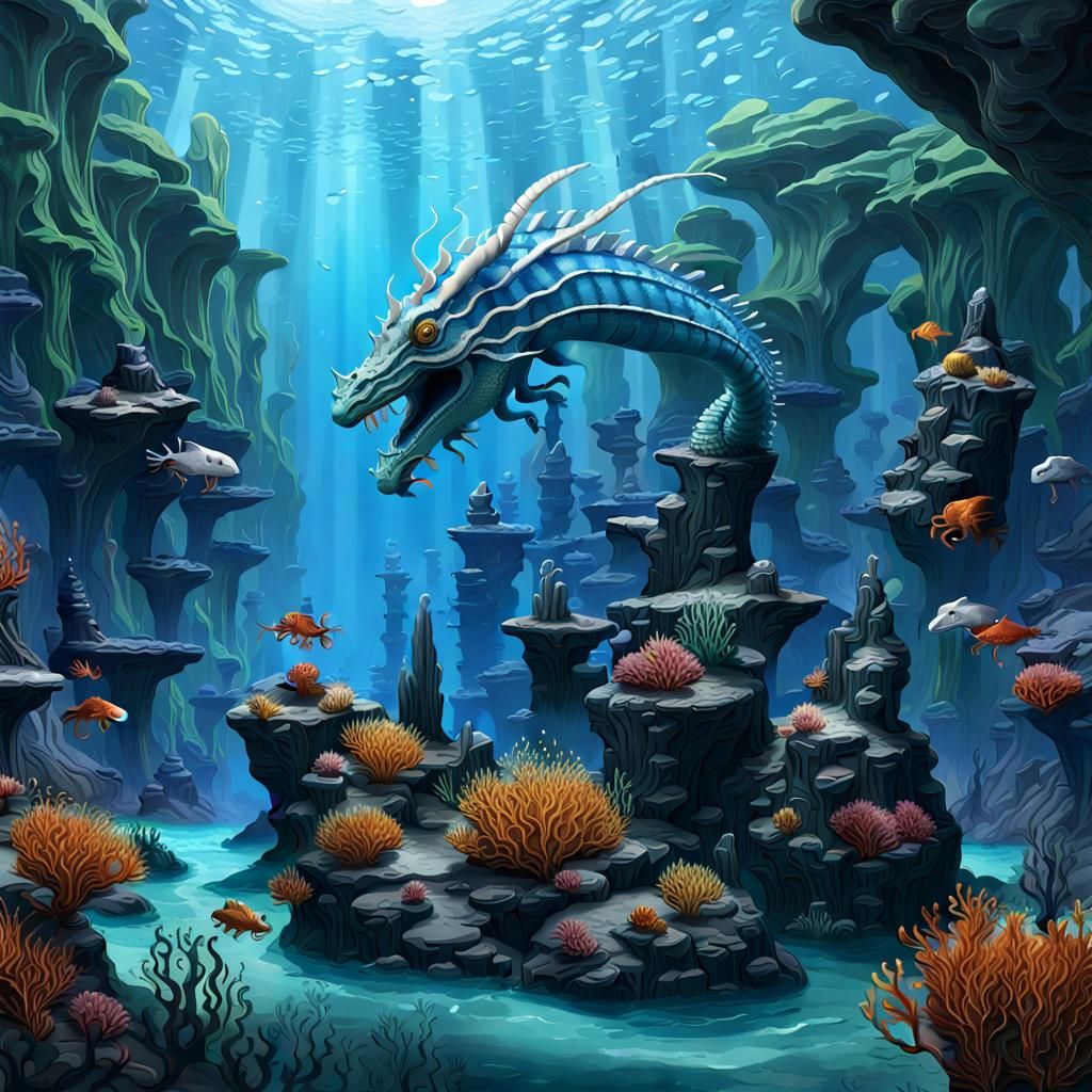 Fantasy Sea Dragon in a Mysterious Underwater World