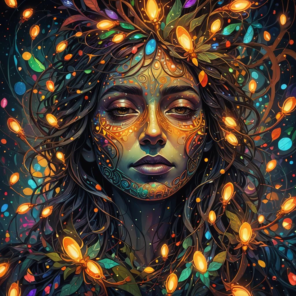 Psychedelic Fireflies in Christmas Lights, Surreal Art
