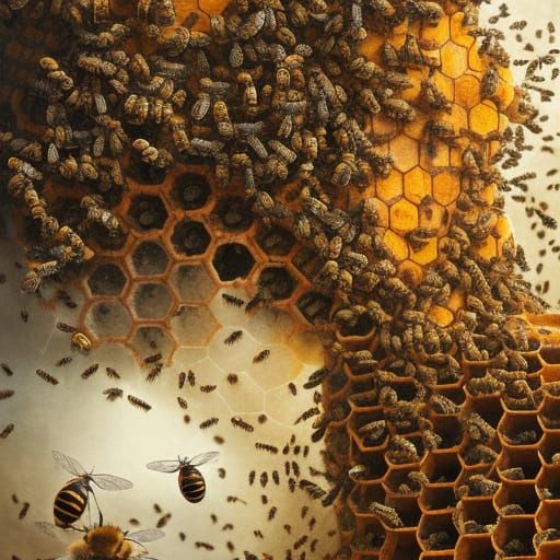 Intricate Beehive Cross-Section in Detailed Matte Painting