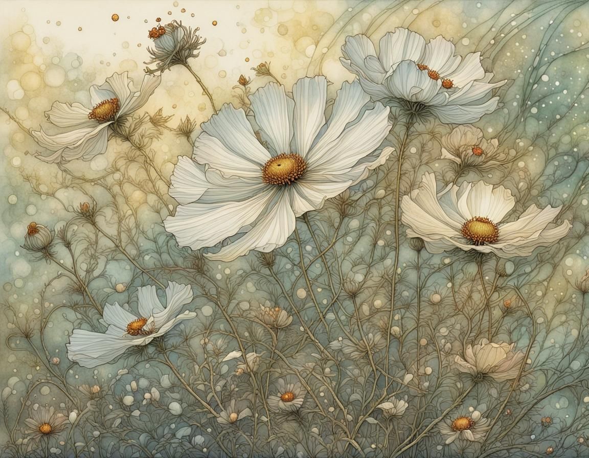 Translucent Cosmos Blossom in Fantasy Art Style