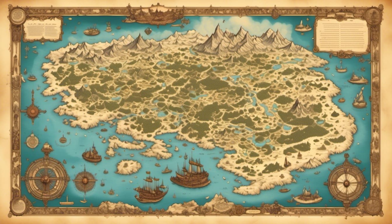 Mystical Island Archipelago: Hand-Drawn Parchment Map
