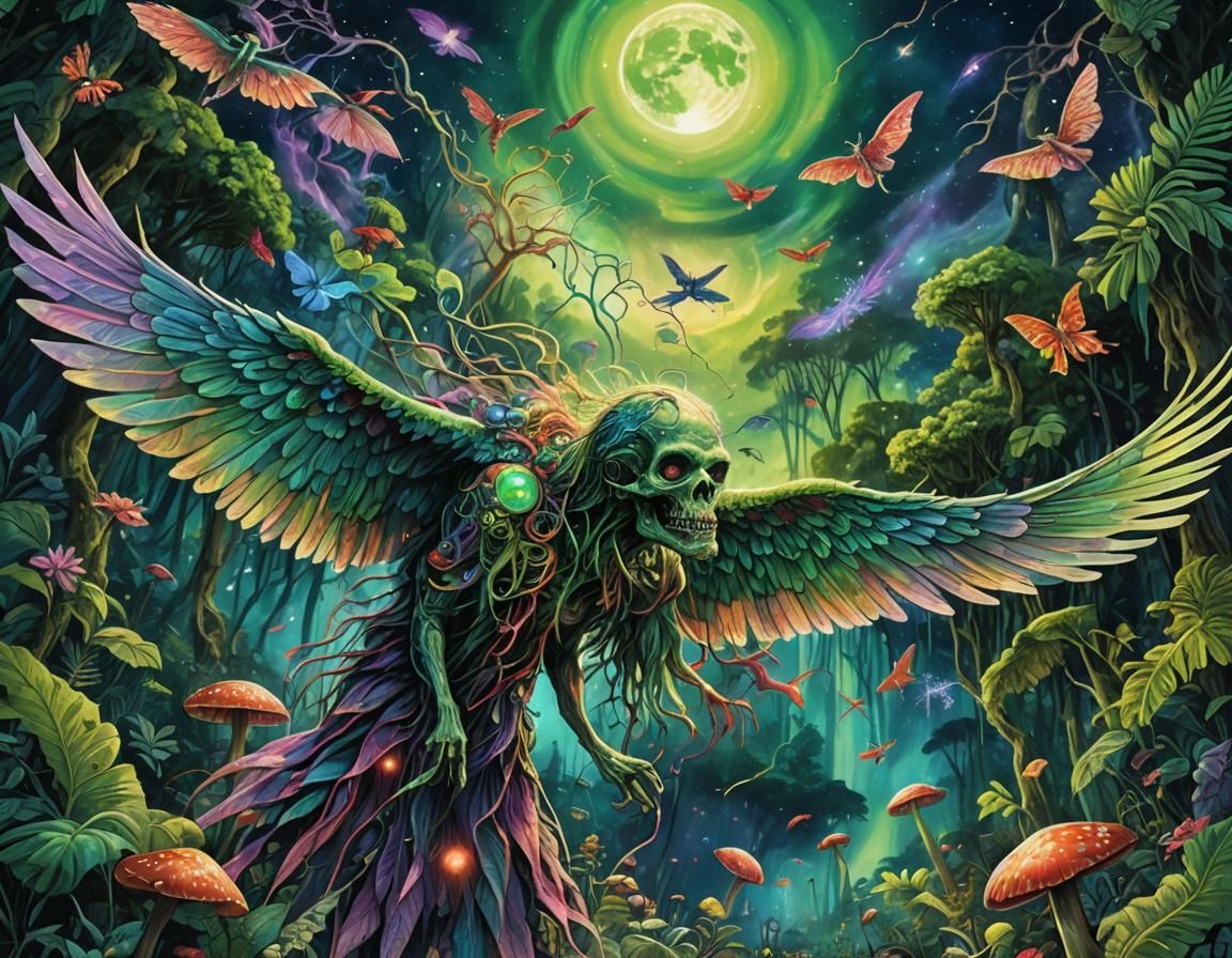 Zombie Pterodactyl Soaring Over Amazon in Astral Illustratio...