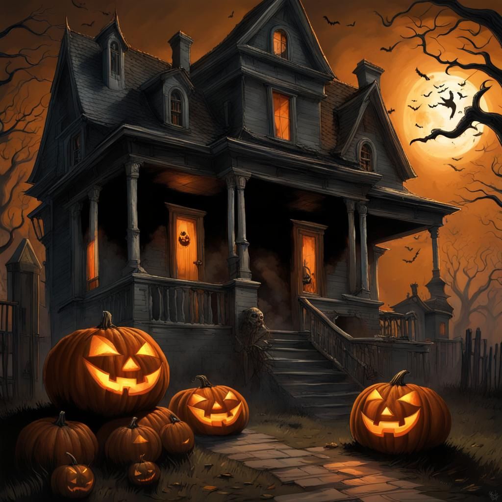 Scary Halloween Jack-O'-Lanterns at Haunted House