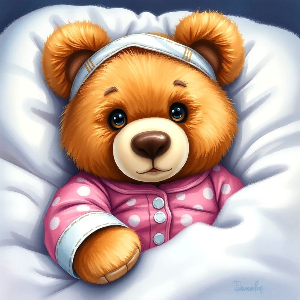 Watercolor Teddy Bear Recovery from Surgery